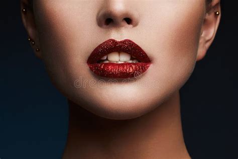 Beauty Red Lips Makeup Detail Stock Image Image Of Lipstick