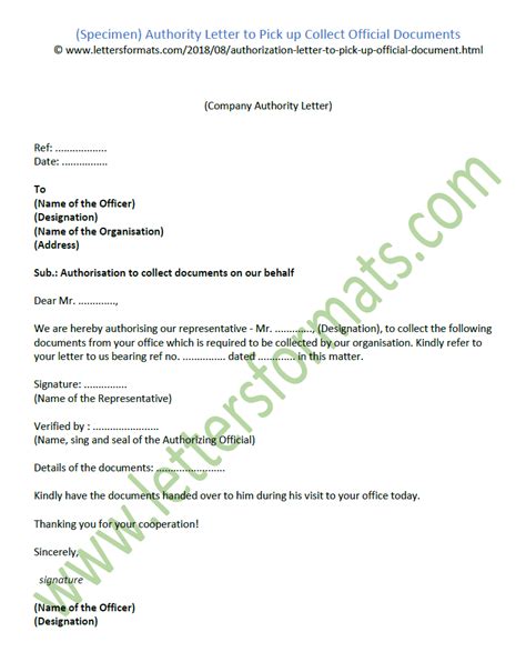 Add a short description to the top of your. Authority Letter to Pick up Collect Official Documents ...