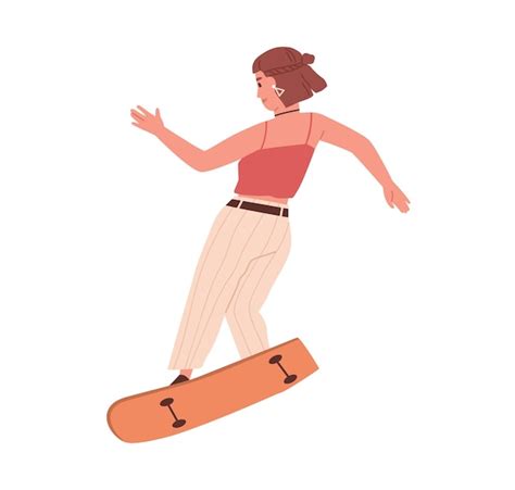 Skater Femenino Montando Monopat N Joven Patinador Realizando Trucos En Tabla Larga Actividad