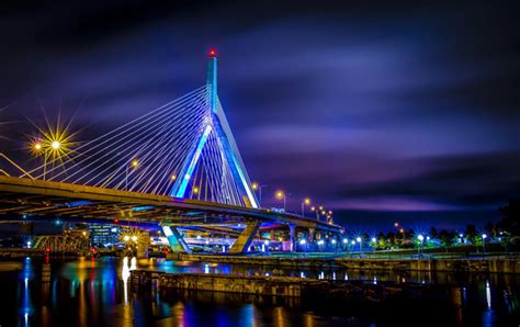 Beautiful Bridge In Boston City In Massachusetts Us Night View