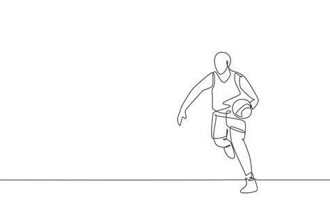 Single Continuous Line Drawing Of Young Healthy Basketball Player