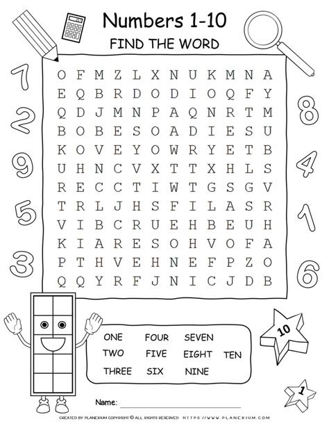 Numbers 1 10 Word Search Puzzle Planerium