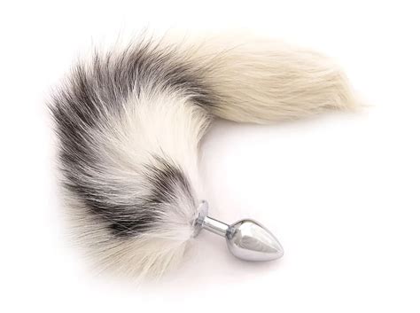 White And Grey Wolf Tail Anal Plug
