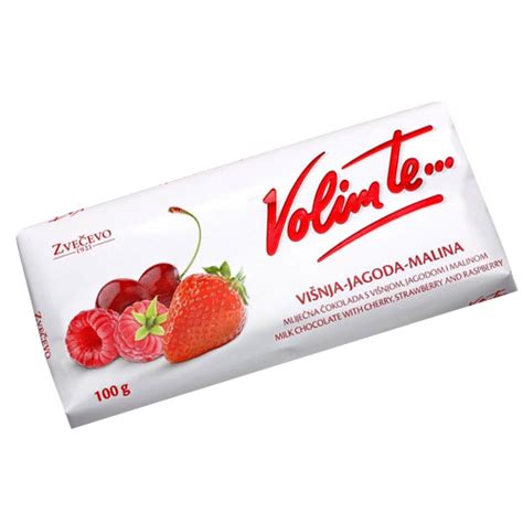 Volim Te Milk Chocolate With Cherry Raspberry Strawberry Filling 100g