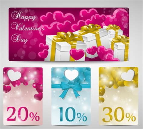 Shiny Valentines Day Gift Cards Set Eps Vector UIDownload