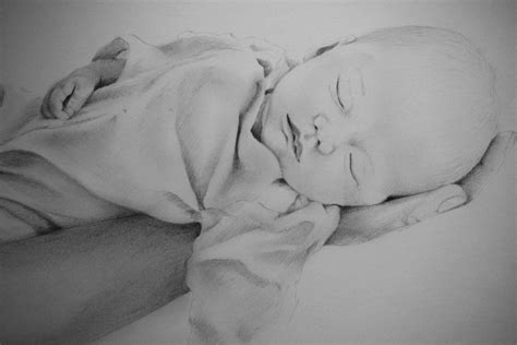 Custom Made Portrait Of Sweet Newborn Baby Pencil Drawing On