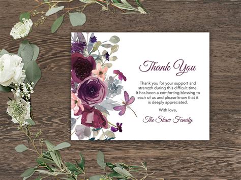 Greenery Funeral Acknowledgement Card Template Sympathy Acknowledgement Funeral Cards Memorial