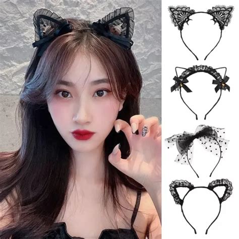 Women Black Cat Ears Hairband Fashion Cosplay Lace Lady Girl Hairband