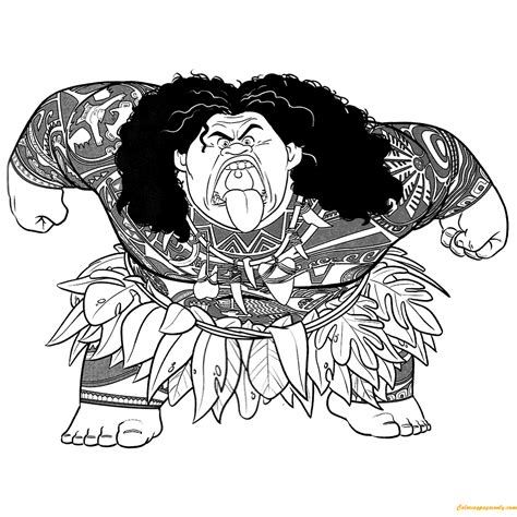 Maui Walt Disney Character From Moana Coloring Page Free Coloring