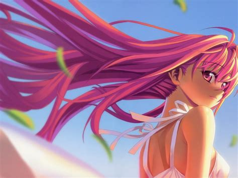 Wallpaper Anime Girl White Dress Pink Hair Wind Resolution
