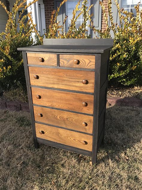 Vintage Chic Aged Black Two Toned Dresser Chest Of Drawers Vintage