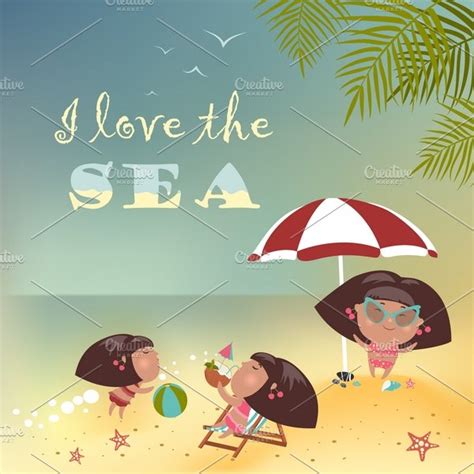 Tanned Girls Relaxing On The Beach Illustrations ~ Creative Market