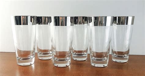 Dorothy Thorpe Silver Banded Tapered Highball Glasses Set Of 6 Cocktail Glasses Set Mid Century