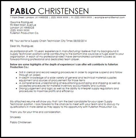 Apr 14, 2021 · pro tip: Supply Technician Cover Letter Sample | LiveCareer