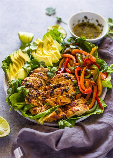 While the chicken is grilled, combine all the ingredients for the salsa in a small bowl. Skinny Grilled Chicken Fajita & Avocado Salad | Gimme ...