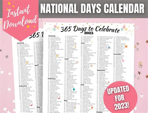 The National Days Calendar Is Shown On A Pink Background With Stars And
