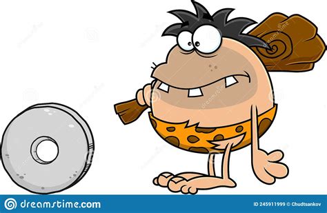 Stone Wheel In Cartoon Style Ancient Age Prehistoric Technology In