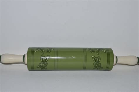 Ceramic Rolling Pin Vintage Green Rolling Pin Ceramic With Wood