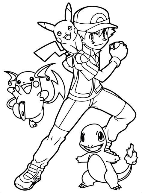 Ash Ketchum With Pokemon Coloring Page Download Print Or Color