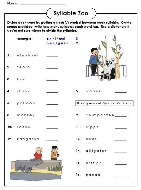 dividing syllables syllable worksheet kindergarten