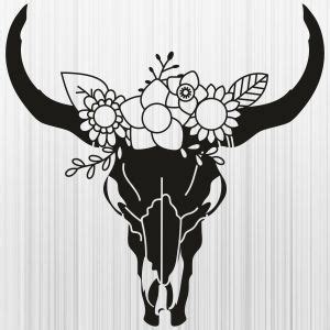 Cow Skull With Flower Svg Floral Cow Skull Png Flower Svg Cow