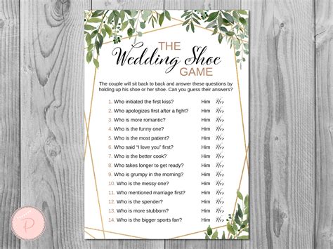Wedding Shoe Game Wedding Shoe Game Wedding Wedding Entertainment Instant Download Bridal Shower