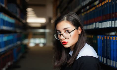 wallpaper face depth of field red lipstick portrait books women with glasses 2048x1228