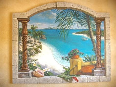 Tropical Overview Arched Window Bella Arte Studio Mural Painting