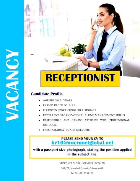 Receptionist Job Vacancy Micronet Global Services Vacancies