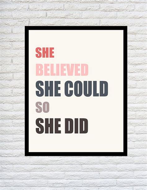 Instant Download She Believed She Could So She Did Inspirational Quote Printable Typography