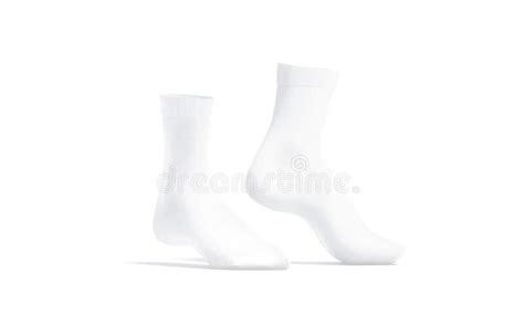 Blank White Long Socks Mockup Pair On Tiptoe Side View Stock