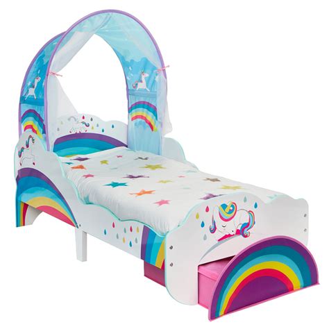 Unicorn Rainbow Toddler Bed With Storage And Canopy Deluxe Foam