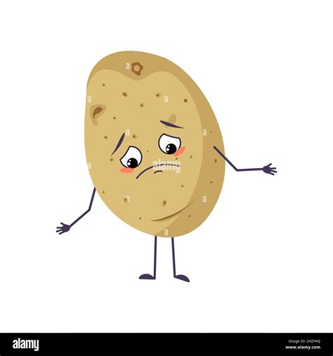 Cute Character Potato With Sad Emotions Downcast Eyes Depressing Face