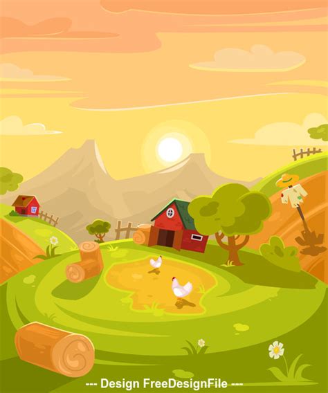 Cartoon Farm Landscape Vector Free Download
