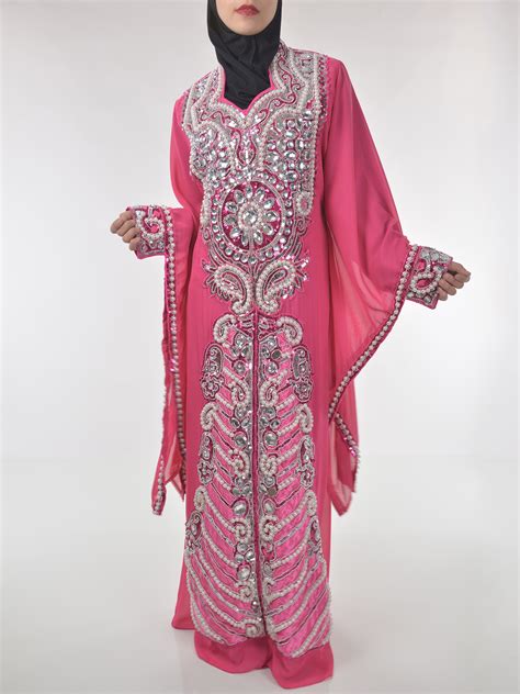 Pink Beaded Sequins Pearled Syrian Abaya Ab698 Alhannah Islamic Clothing