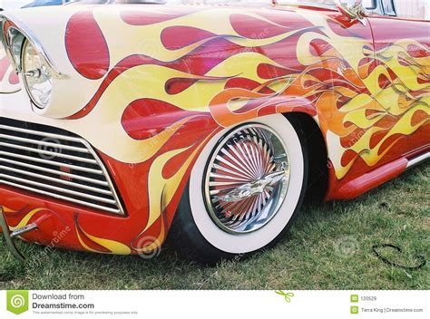 Flaming Vintage Car W Naked Lady Rims Stock Image Image Of