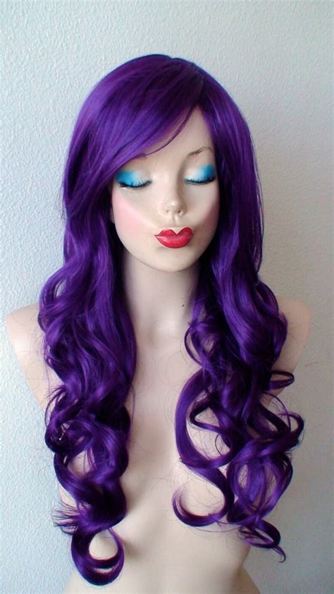 Purple Wig 26 Curly Hair Side Bangs Wig Heat Friendly Etsy