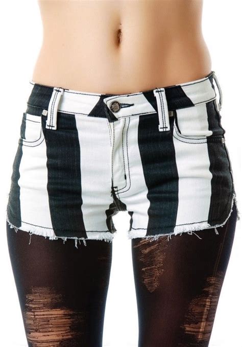 Black And White Striped Shorts With Distressed Tights Description From