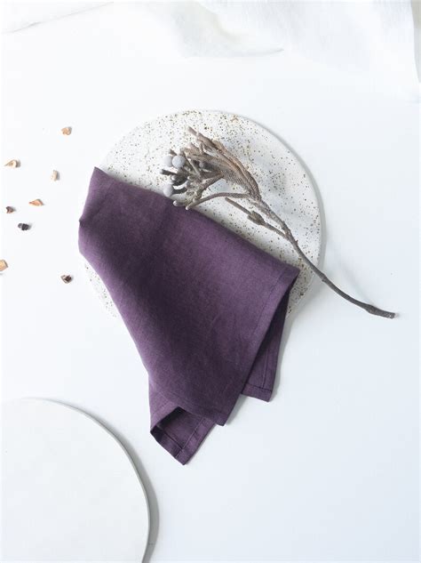 Plum Softened Linen Napkins Set Eggplant Violet Linen Cloth Etsy