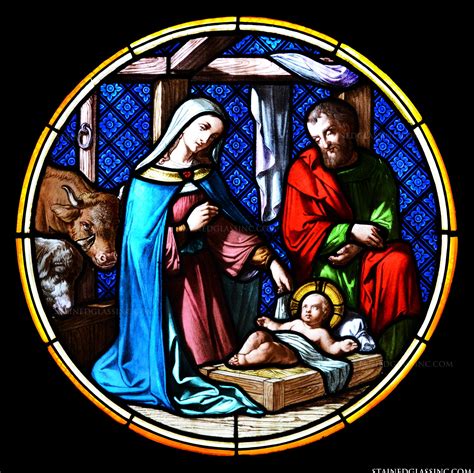 Round Nativity Religious Stained Glass Window