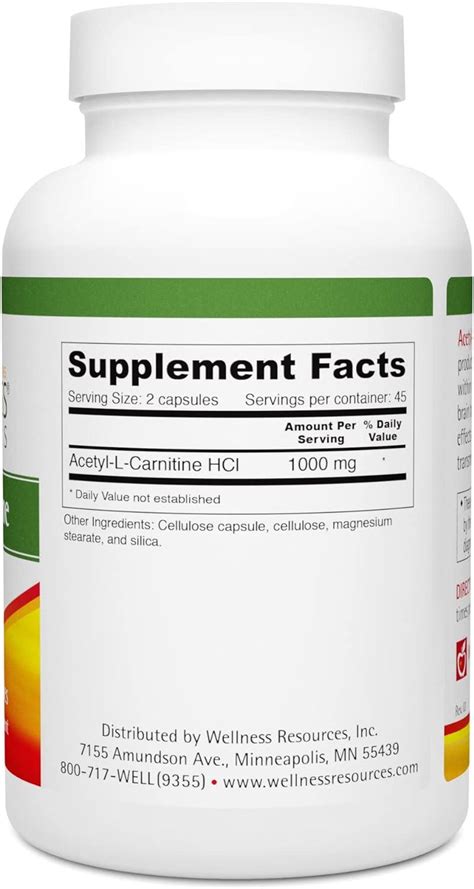 Wellness Resources Acetyl L Carnitine Alc For Memory Nerves 500 Mg