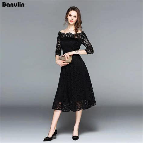 buy banulin new women lace dress slash neck sexy hollow out elegant slim