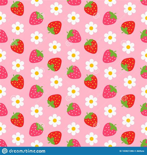 Strawberry And Flower Seamless Pattern Repeatable Background Isolated On Pink Background Vector