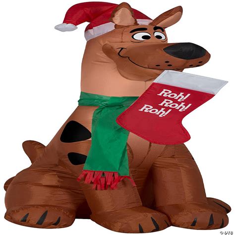 gemmy christmas airblown inflatable scooby with santa hat and stocking wb 3 5 ft tall brown
