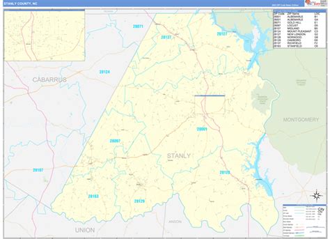 Stanly County Nc Zip Code Wall Map Basic Style By Marketmaps Mapsales