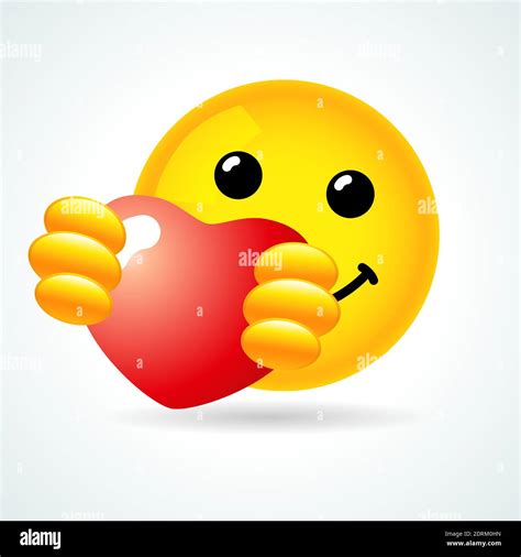 Emoji Smile Hugging A Red Heart Yellow 3d Smiling Face And Red Heart Vector Illustration Love