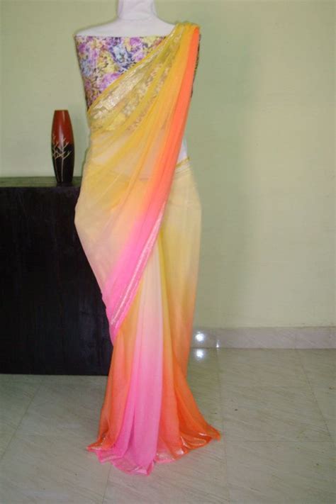 indian multi colored chiffon saree shaded multi color chiffon saree designer saree for women