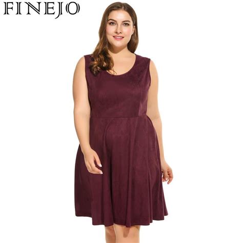 FINEJO Women Dresses Plus Size Sleeveless O Neck Casual Swing Dress