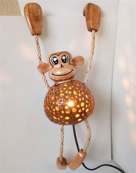 Colonial spirit bronze monkey bedside lamps | selency hoeveelheid. Coconut Shell Wood Table Lamp Handmade Home Decor Bedside ...