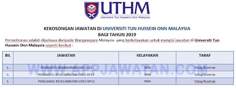 27 jawatan kosong universiti tun hussein onn malaysia (uthm) | june 2019. Jawatan Kosong Terkini di Universiti Tun Hussein Onn ...